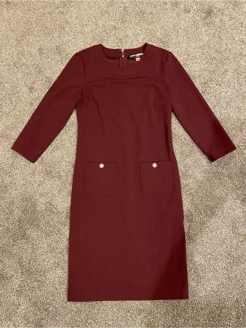 Karl Lagerfeld Paris Women’s Burgundy Red Midi Dress Short Sleeve Size 2